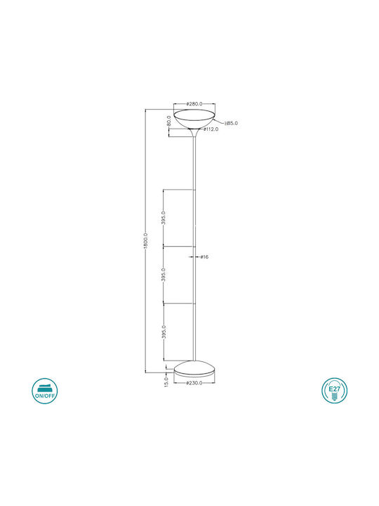 Trio Lighting Dezwo Floor Lamp H180xW28cm. with Socket for Bulb E27 White