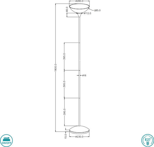 Trio Lighting Dezwo Floor Lamp H180xW28cm. with Socket for Bulb E27 White