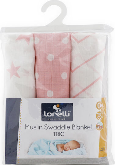 Lorelli Trio Muslin Swaddle Wraps Pink 80x80cm. 3pcs