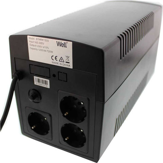 Well Stark 1200 UPS (VI) Linie-interaktiv 1200VA 720W mit 3 Schuko Steckdosen