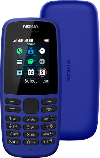 Nokia 105 (2019) Dual SIM Mobile with Buttons (English Menu) Blue