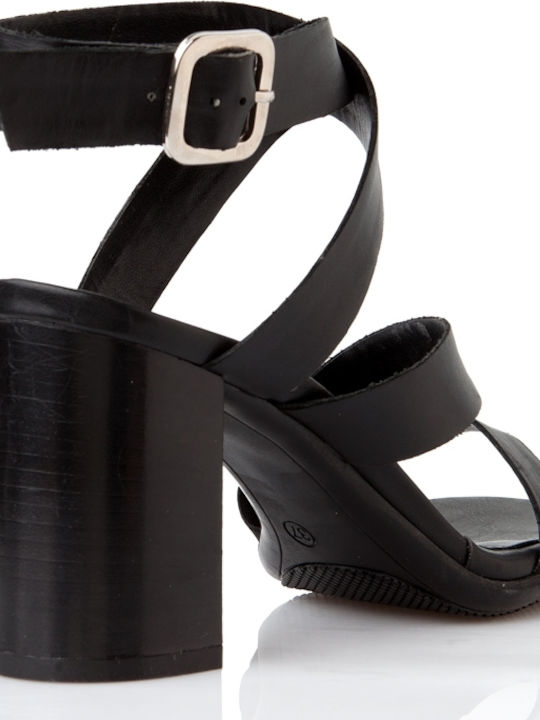 Sante Leather Women's Sandals Black with Chunky High Heel