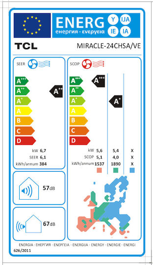 TCL Miracle II Κλιματιστικό Inverter 24000 BTU A++/A+ με WiFi και 4D Ροή Αέρα