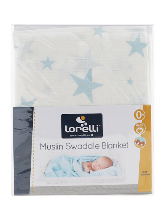 Lorelli Muslin Swaddle Blanket Stars Light Blue 80x80cm