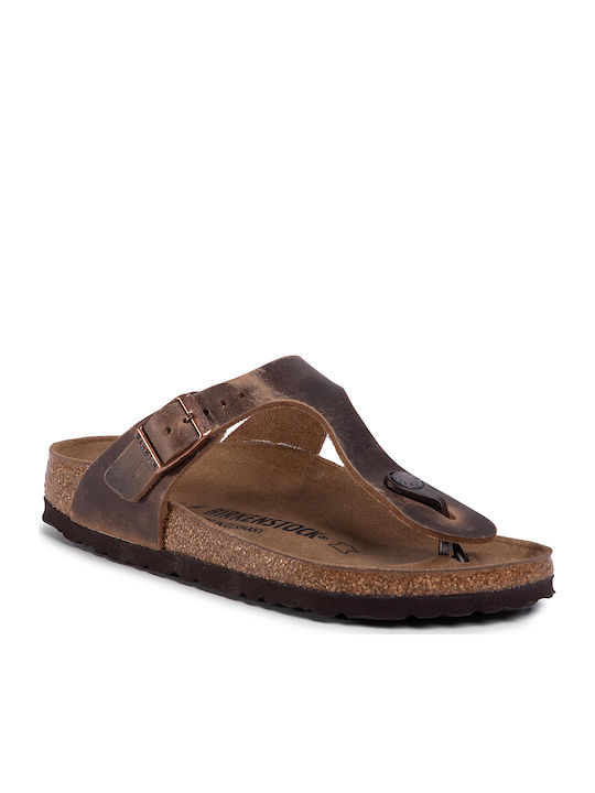 Birkenstock Gizeh Oiled Leather Δερμάτινα Σανδάλια Tobacco Brown