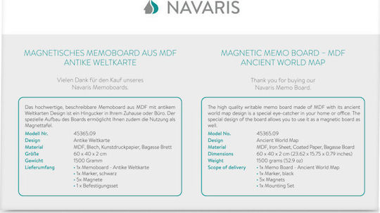 Navaris Ancient World Map Magnetic Hanging Dry Erase Board 40x60cm