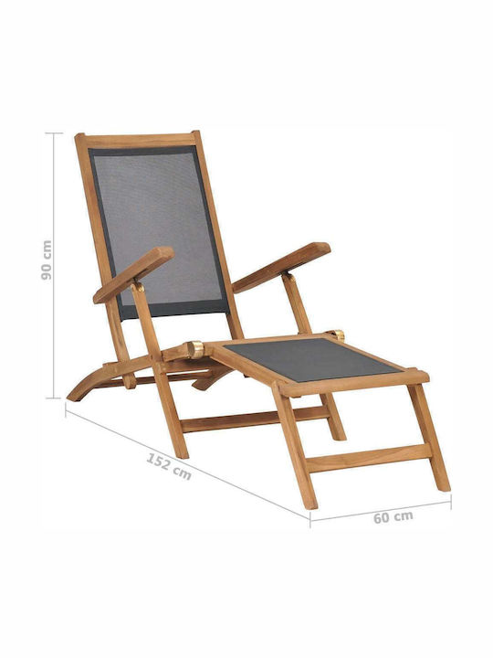 Deckchair Wooden with Textilene Fabric Brown 152x60x90cm.