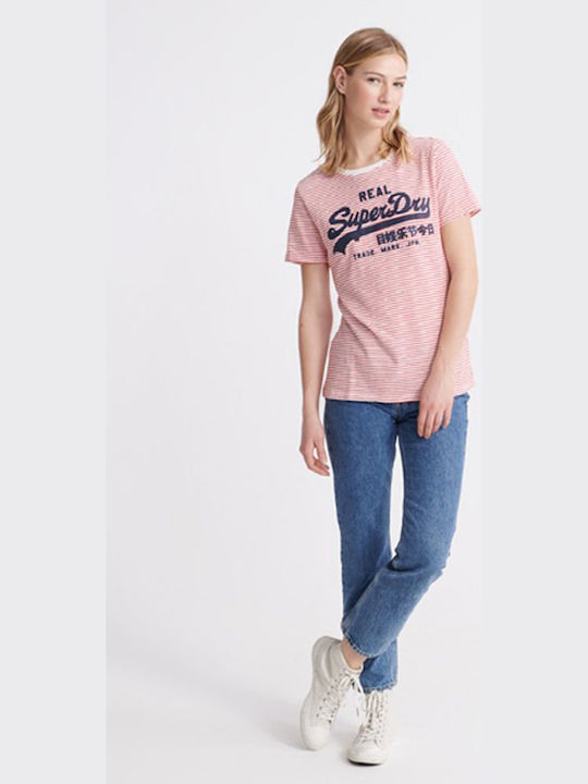 Superdry Vintage Logo Stripe Entry Γυναικείο T-shirt Ροζ