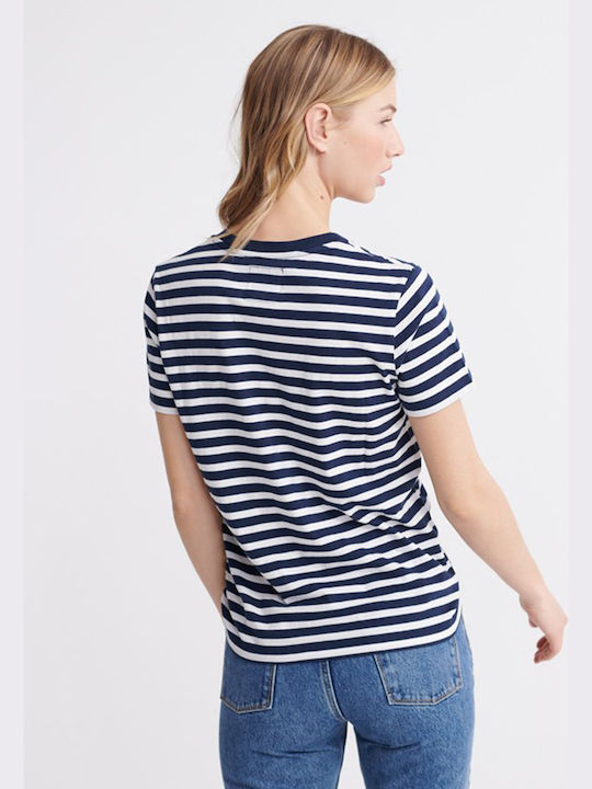 Superdry Satin Stripe Entry Damen T-shirt Gestreift Marineblau