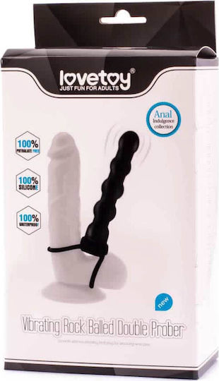 Lovetoy Vibrating Rock Balled Double Prober Пръстен Петел Силикон с анална клипса Черен LV2619