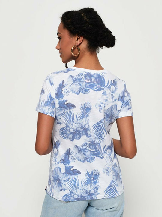 Superdry Original Hibiscus Sommerlich Damen Bluse Kurzärmelig Hellblau