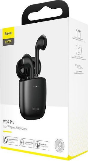 Baseus W04 Pro Earbud Bluetooth Handsfree Ακουστικά με Αντοχή στον Ιδρώτα και Θήκη Φόρτισης Μαύρα