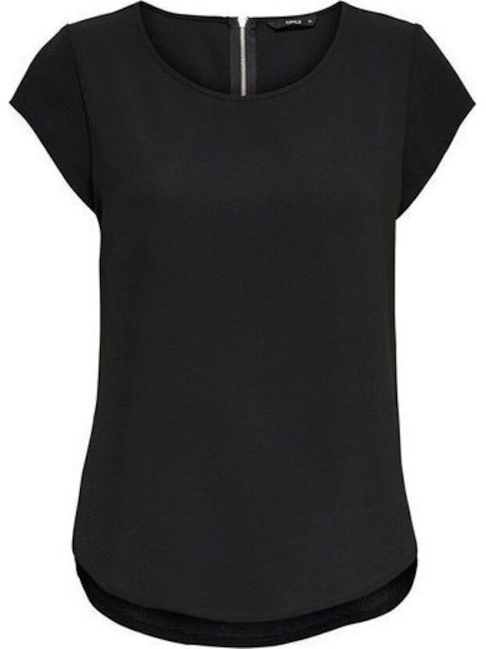 Women's Blouse Short Sleeve with Zipper Black