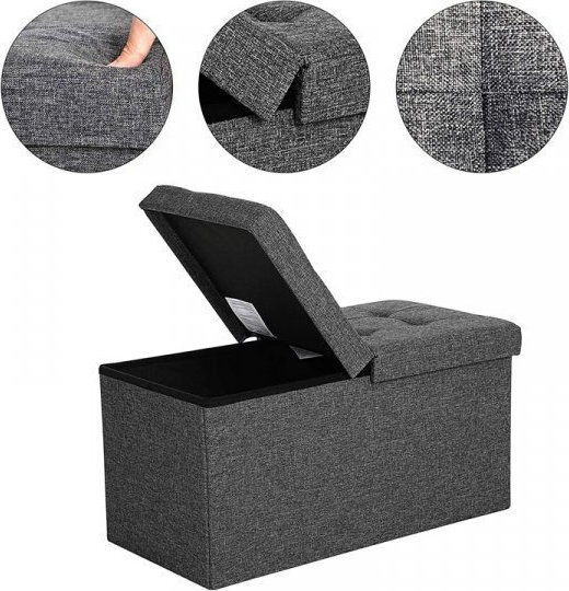 Stool Bench Stool With Storage Space Upholstered with Fabric Gray 76x38x38cm