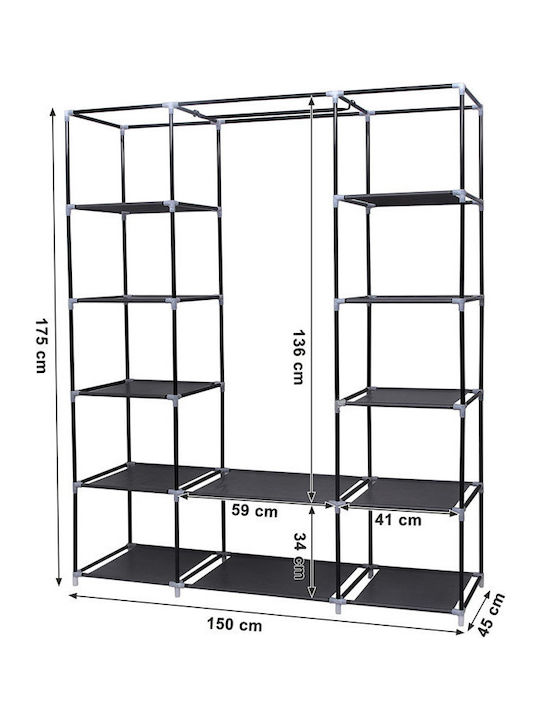 Songmics Fabric Wardrobe with Zipper and Shelves in Black Color 150x45x175cm