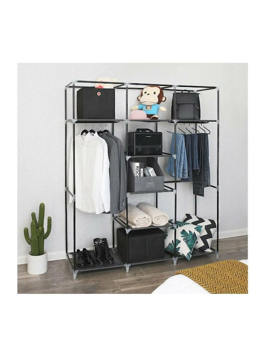 Songmics Fabric Wardrobe with Zipper and Shelves in Black Color 150x45x175cm