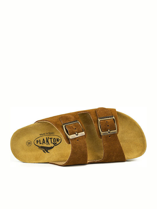 Leather Women's Flat Sandals Anatomic Flatforms in Tabac Brown Color