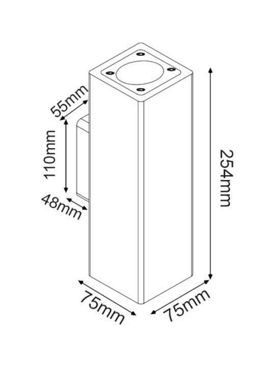 Aca Wall-Mounted Outdoor Spot GU10 IP65 Double Beam 24.5x7.5x7.5εκ.