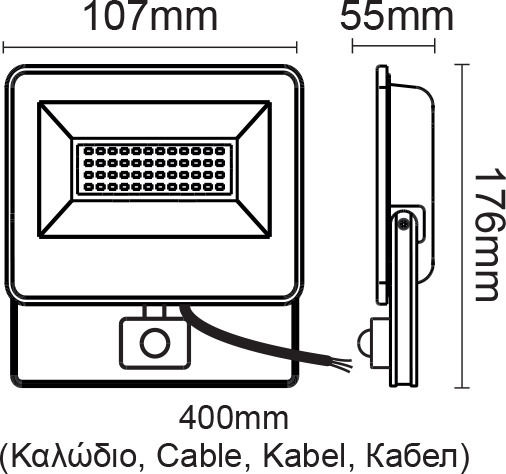 Aca Rezistent la apă Proiector LED 20W Alb Natural 4000K cu Senzor de Mișcare și Fotocelulă IP66