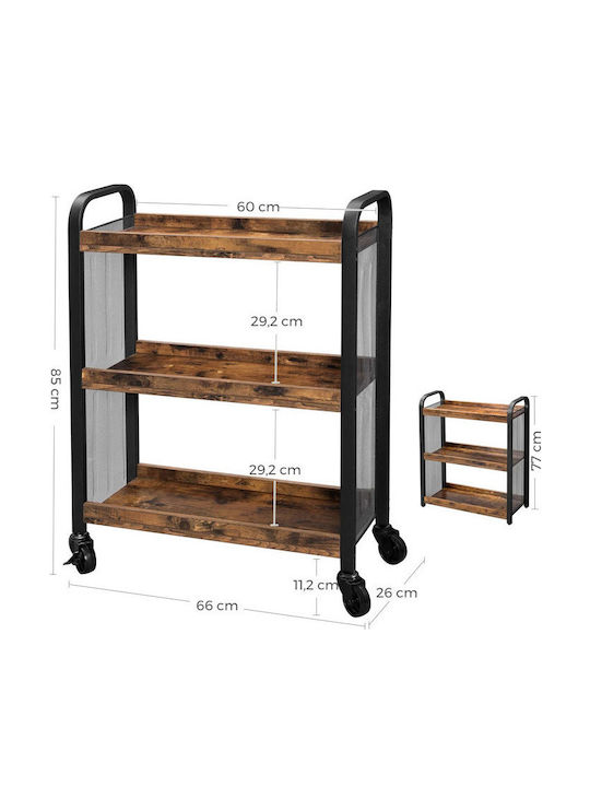 Vasagle Wooden Kitchen Trolley 3 Tiers Brown 66x26x85cm
