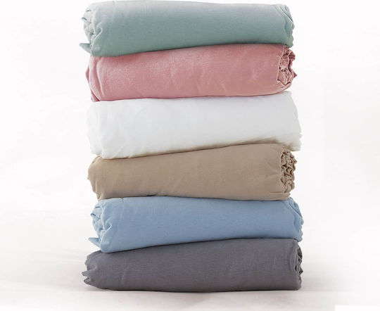 Nef-Nef Homeware Jersey Чаршаф Единично с Еластична лента 100x200+30см White