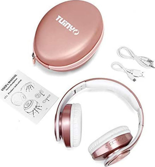 Tuinyo Z1 Ασύρματα / Ενσύρματα Over Ear Ακουστικά με 30 ώρες Λειτουργίας και Quick Charge Ροζ Χρυσό