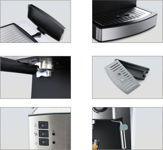 Life ESP-100 Μηχανή Espresso 850W Πίεσης 15bar Ασημί
