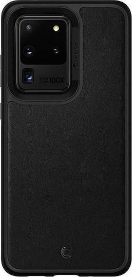 Spigen Ciel Leather Brick Задна корица Кожа 2мм Черен (Galaxy S20 Ultra)
