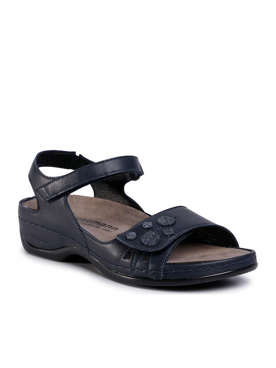 Berkemann Charlotte Leather Women's Flat Sandals Anatomic in Navy Blue Color