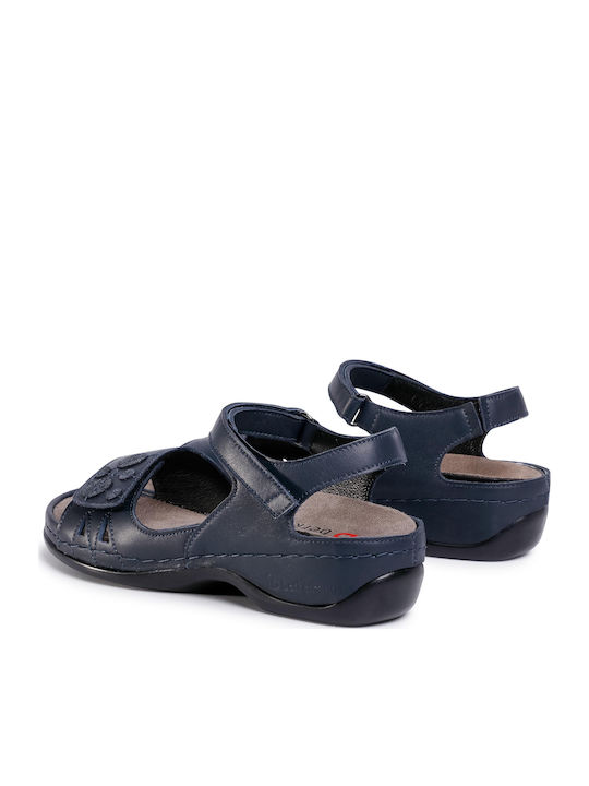 Charlotte Leather Women's Flat Sandals Anatomic with Strap in Navy Blue Color