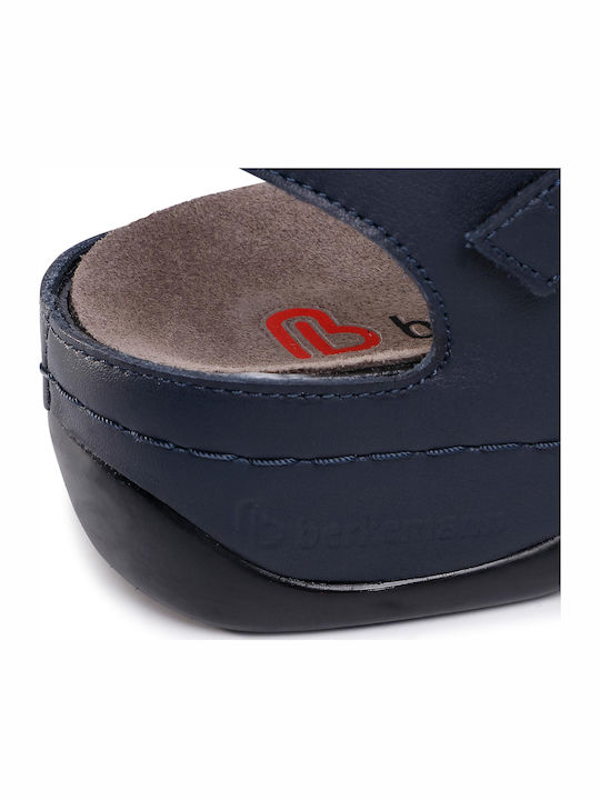 Charlotte Leather Women's Flat Sandals Anatomic with Strap in Navy Blue Color
