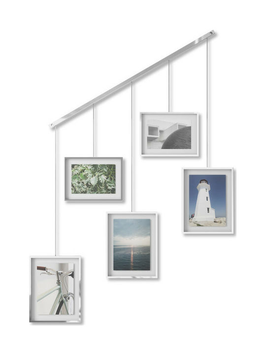 Umbra Multi Wall-Mounted Picture Frame 5 Photos Metallic With Silver Frame 5 Pieces