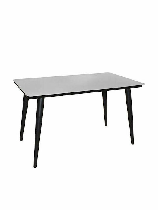 Union Table Dining Room with Glass Surface Black Glass White 130x80x75cm