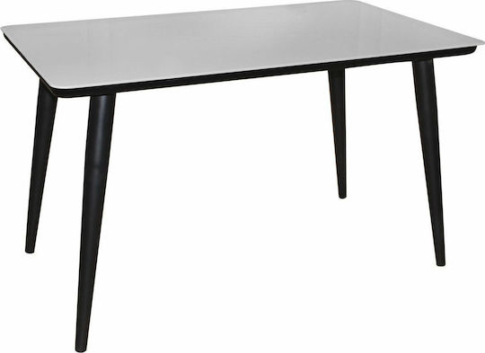 Union Table Dining Room with Glass Surface Black Glass White 130x80x75cm