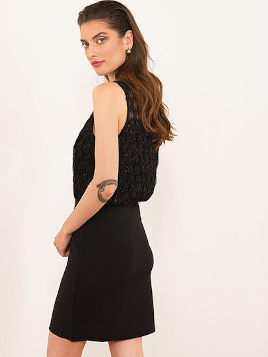 Vero Moda Summer Mini Evening Dress with Lace & Sheer Black