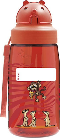 Laken Obych Kids Water Bottle Plastic with Straw Non Spill Red 450ml