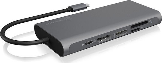 Icy Box USB-C Docking Station with HDMI/DisplayPort 4K PD Ethernet and Support for 3 Monitors Gray (IB-DK4050-CPD)