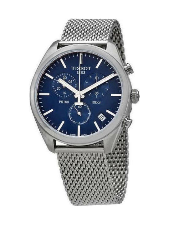 Tissot T-Classic PR 100 Chronograph Ανδρικό Ρολόι 41mm Χρονογράφος Μπαταρίας με Ασημί Μεταλλικό Μπρασελέ