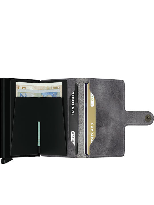 Miniwallet Vintage Δερμάτινο Ανδρικό Πορτοφόλι Καρτών με RFID και Μηχανισμό Slide Grey / Black