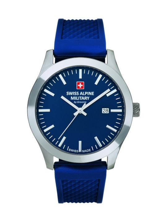 Swiss Alpine Military by Grovana Uhr Batterie mit Blau Kautschukarmband 7055.1835SAM