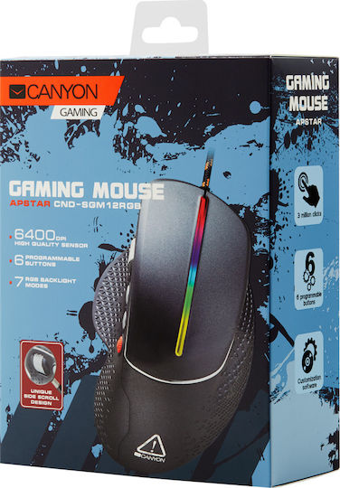 Canyon Apstar Side-Scrolling RGB Gaming Gaming Maus 6400 DPI Gray