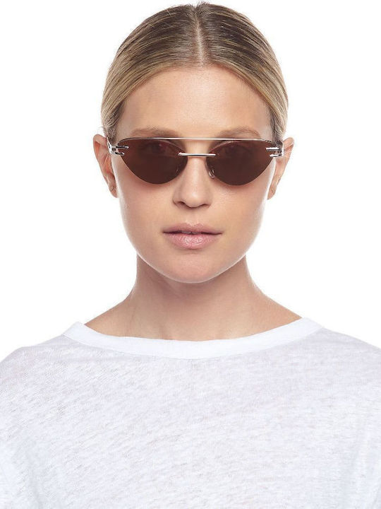 Le Specs The Coupe Metallic Damen Sonnenbrille mit Silber Metall Gestell und Silber Spiegel Linse LAS1902808