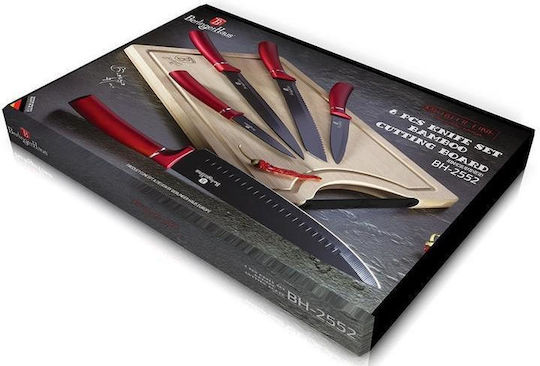 Berlinger Haus Rectangular Wooden Chopping Board Set with Knives Burgundy Collection 6pcs