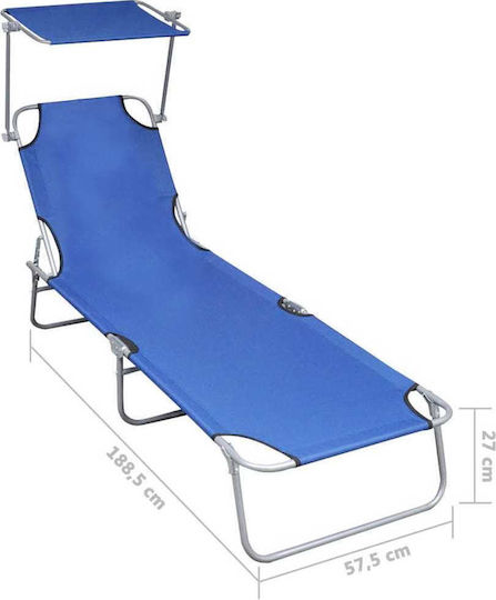 vidaXL Strandliegen Blau Faltbar mit Sonnenschirm 188.5x57.5x27cm. 1Stück