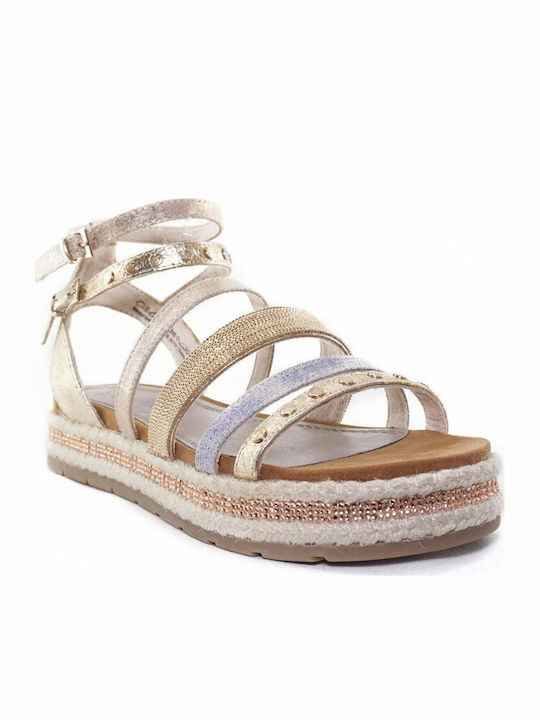 Marco Tozzi Leather Women's Flat Sandals Anatomic in Gold Color