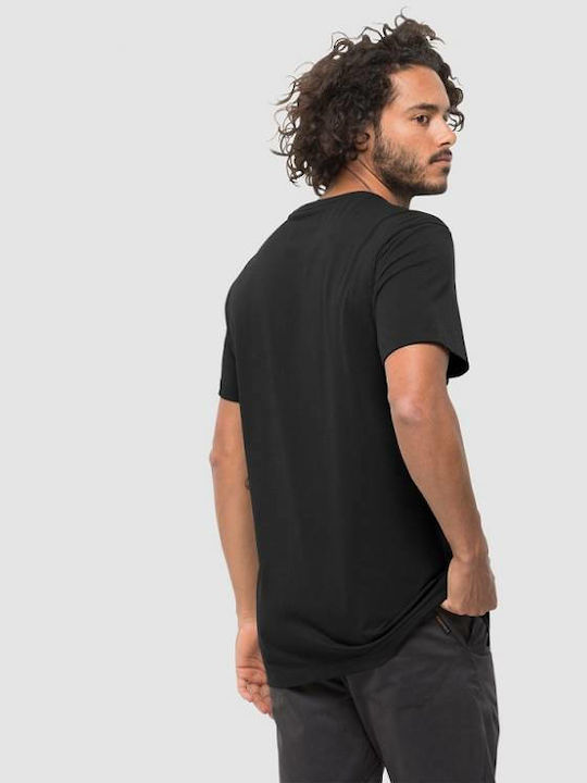 Jack Wolfskin Essential Bărbați T-shirt Sportiv cu Mânecă Scurtă Negru