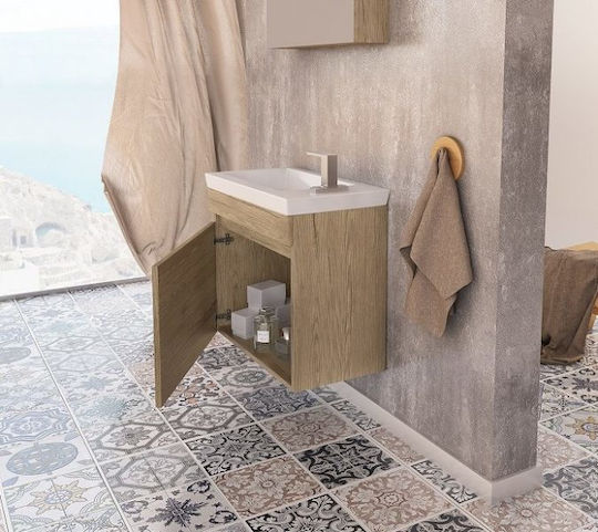 Drop Luxus 45 Countertop with Sink & Mirror with Light L43xW25xH50cm PL Wood