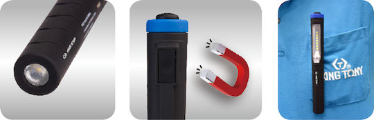 King Tony Arbeitslampe Wiederaufladbar LED IP20 Doppelte Funktion mit einer Helligkeit von bis zu 120lm