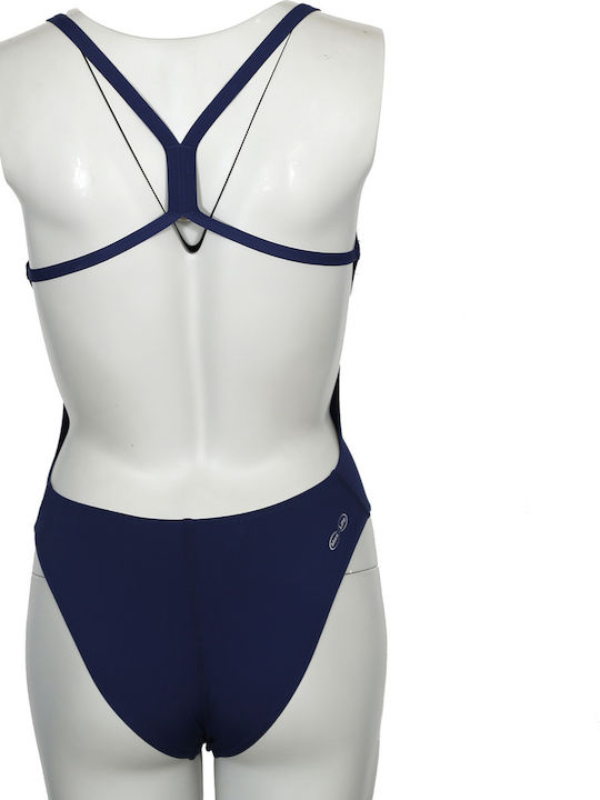 Solid Lightech High Athletic One-Piece Swimsuit Navy Blue