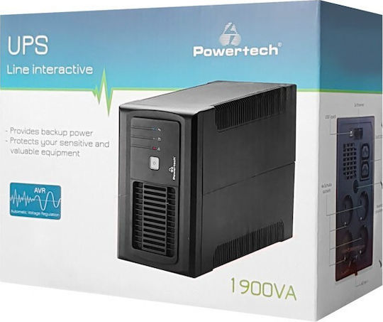 Powertech PT-1900LIU UPS Line-Interactive 1900VA 1140W με 4 Schuko Πρίζες